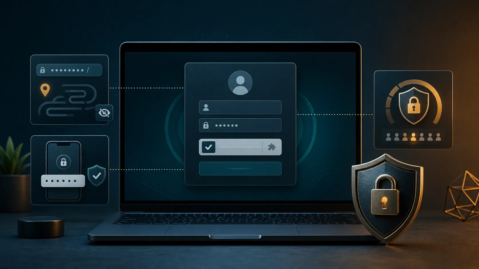 WordPress login form protected by two-factor authentication, CAPTCHA, URL hiding, and lockout controls